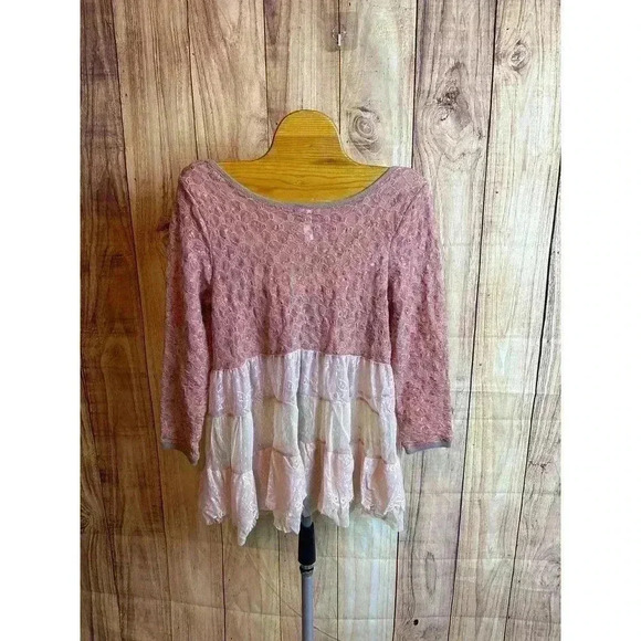 Free People Lace Tulle Scoop Neck Blouse Blush Pink Color Size S - Picture 5 of 7